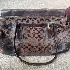 Coach Brown Signature Canvas Shoulder Bag with Dark Brown Leather Trim